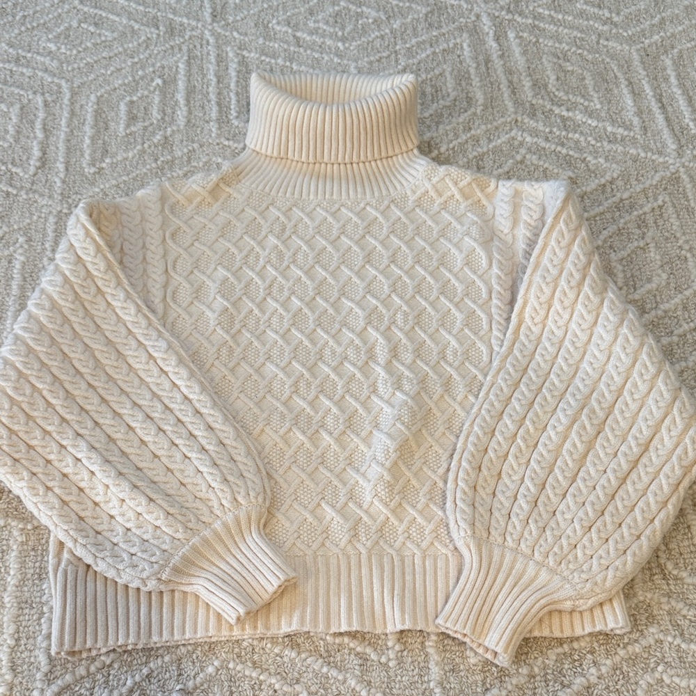Tahari Cream Cable Knit Turtleneck Sweater